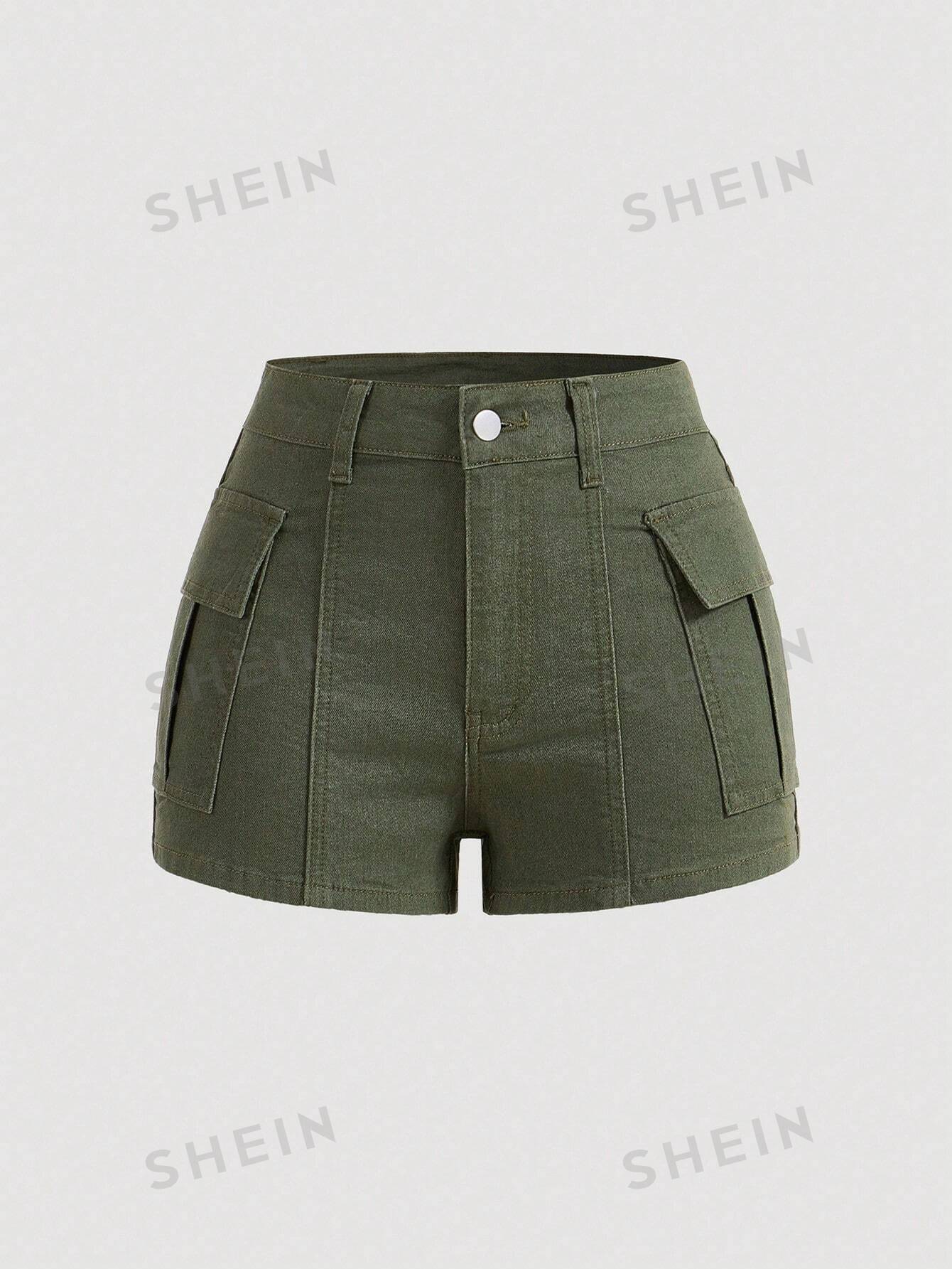 цена SHEIN MOD Женские популярные шорты, джинсовые джинсовые шорты, оливково-зеленый