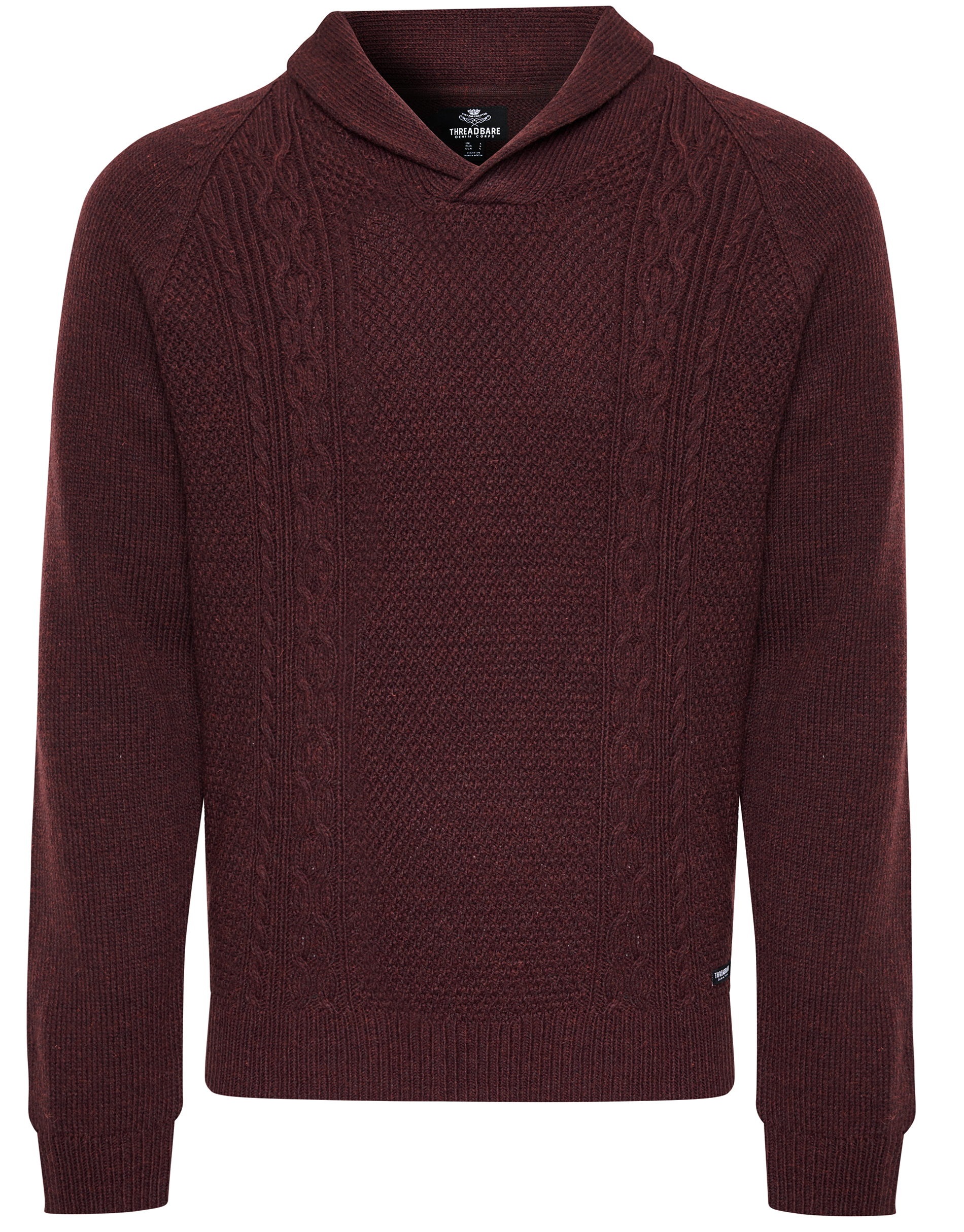 Пуловер Threadbare V Trojan, цвет Burgundy Aubergine