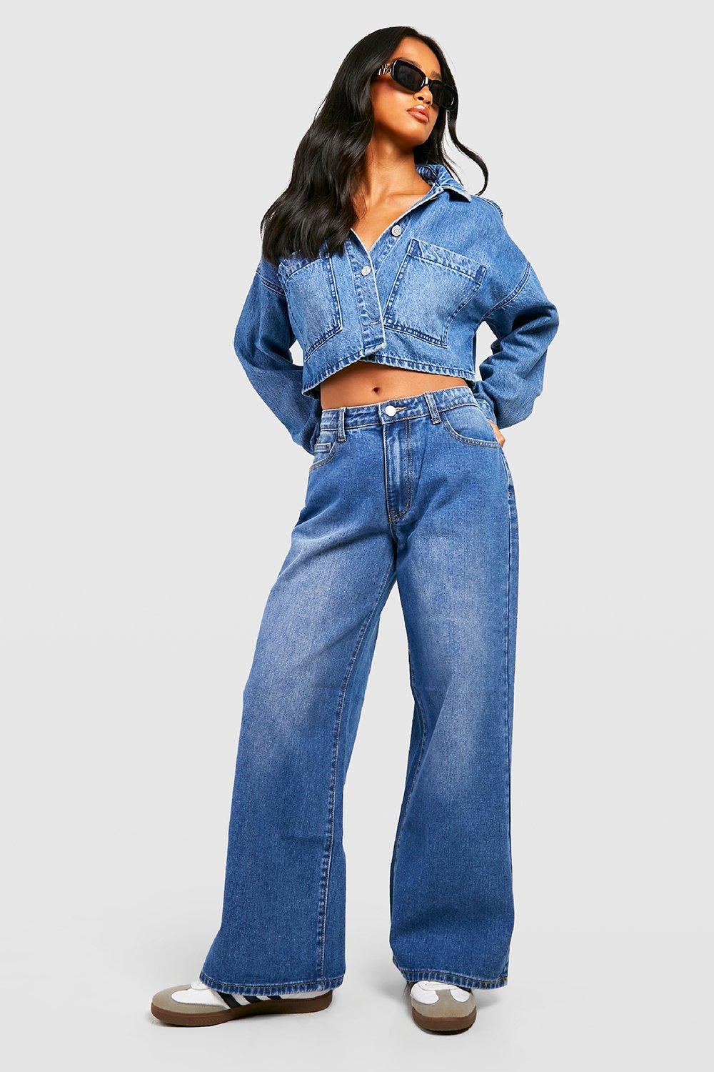 цена Широкие джинсы с высокой посадкой Boohoo, синий