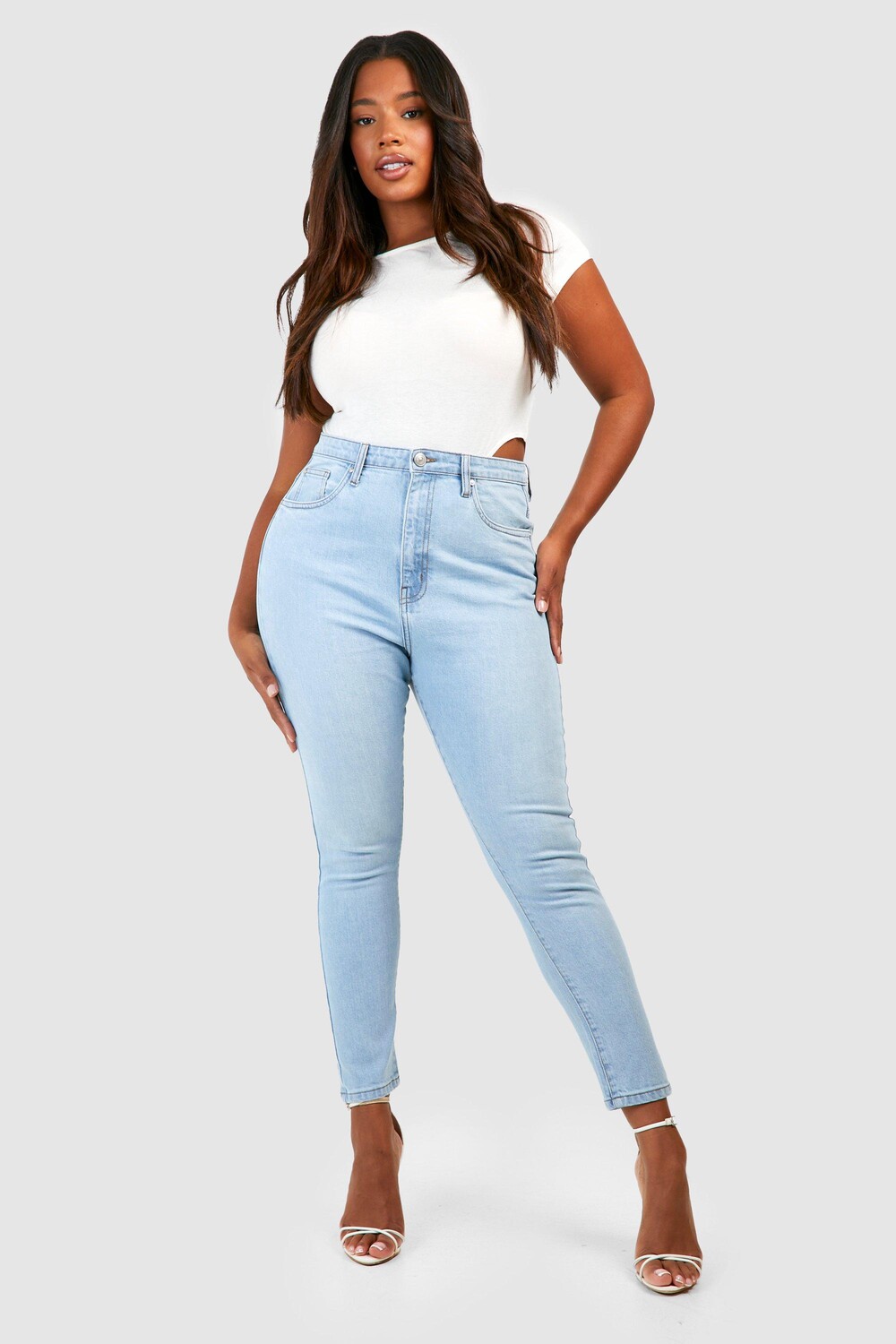 

Джинсы скинни стрейч plus basic Boohoo, синий