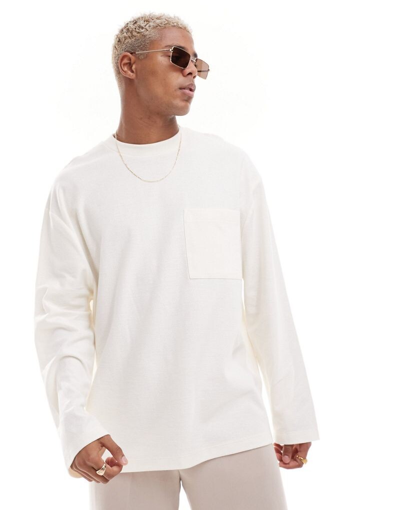 

Бежевая футболка оверсайз-букле с длинными рукавами ASOS DESIGN