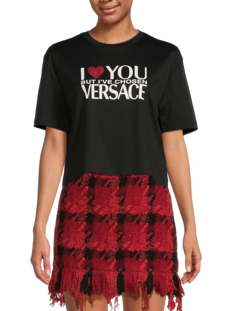 

Укороченный топ с графическим логотипом Versace, черный