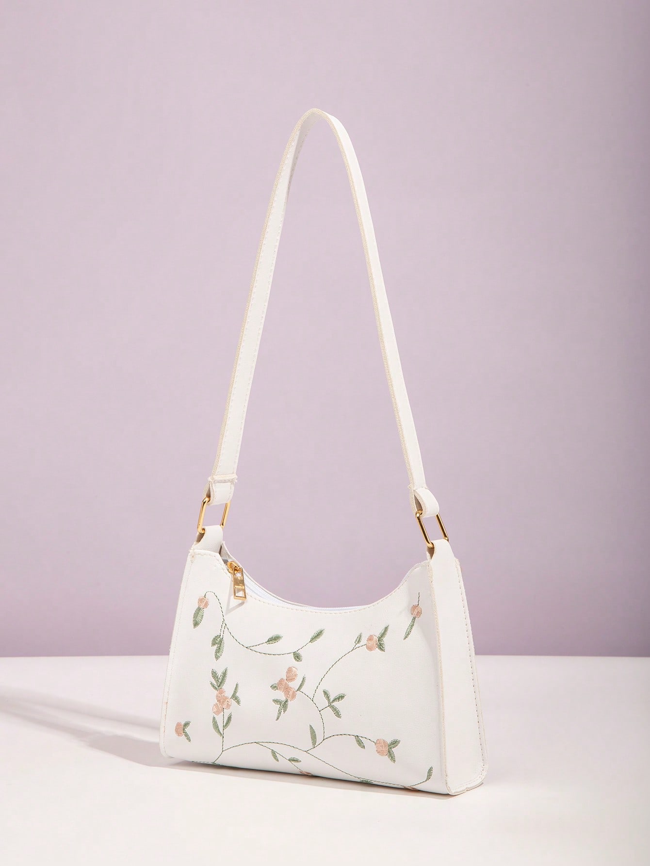 Квадратная сумка через плечо с цветочной вышивкой, белый фото