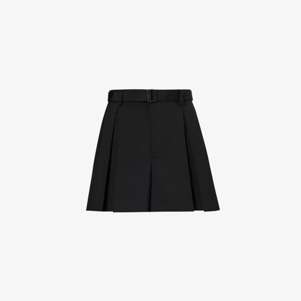 

Плиссированные шорты средней посадки из смесовой шерсти Sacai, черный