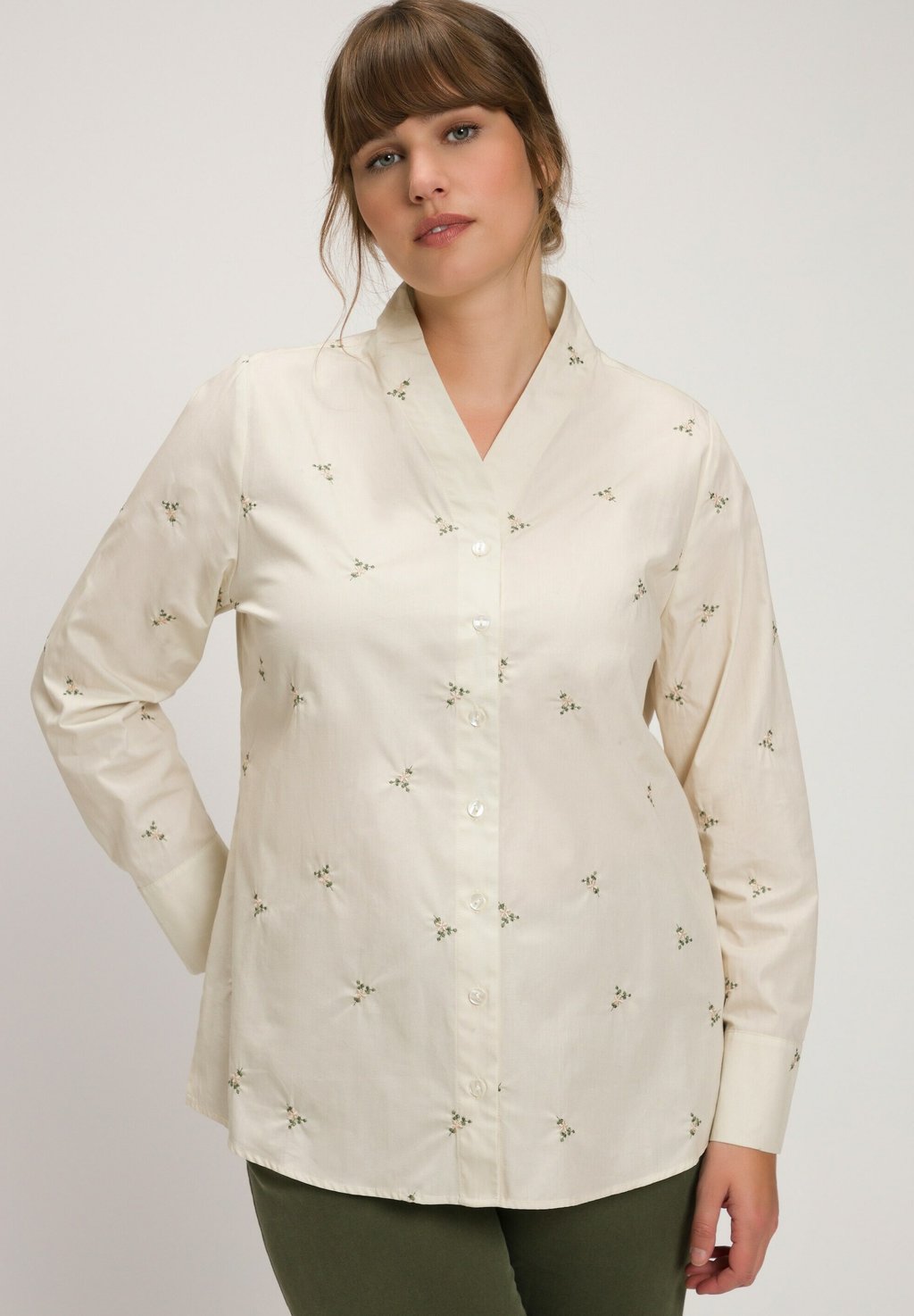 Рубашка Ulla Popken с цветочной вышивкой, кремовый