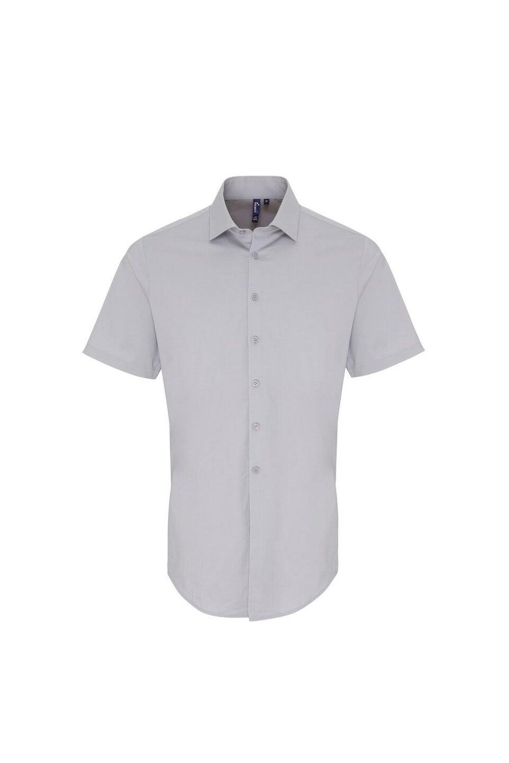 Рубашка из поплина стрейч с короткими рукавами Premier, серебро