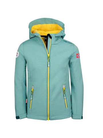 

Куртка софтшелл Trollkids Trollfjord, цвет Gletschergrün/limonade