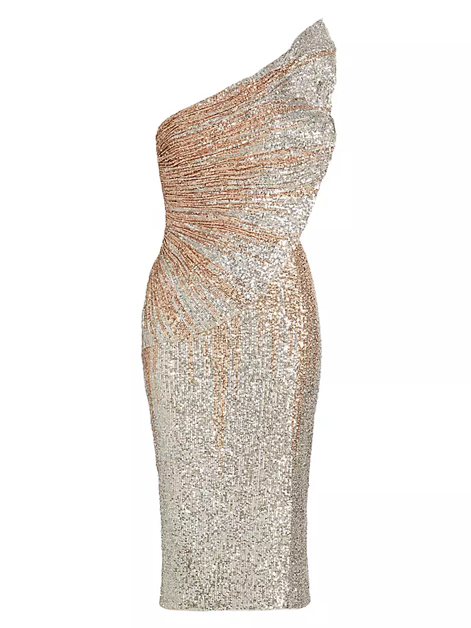 

Платье-футляр на одно плечо с пайетками Badgley Mischka, мультиколор