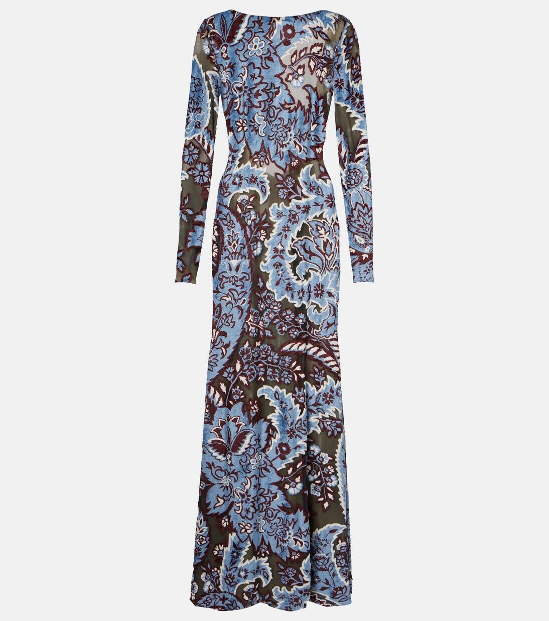 

Платье макси из крепового джерси с узором пейсли Etro, цвет multicolour on blue base
