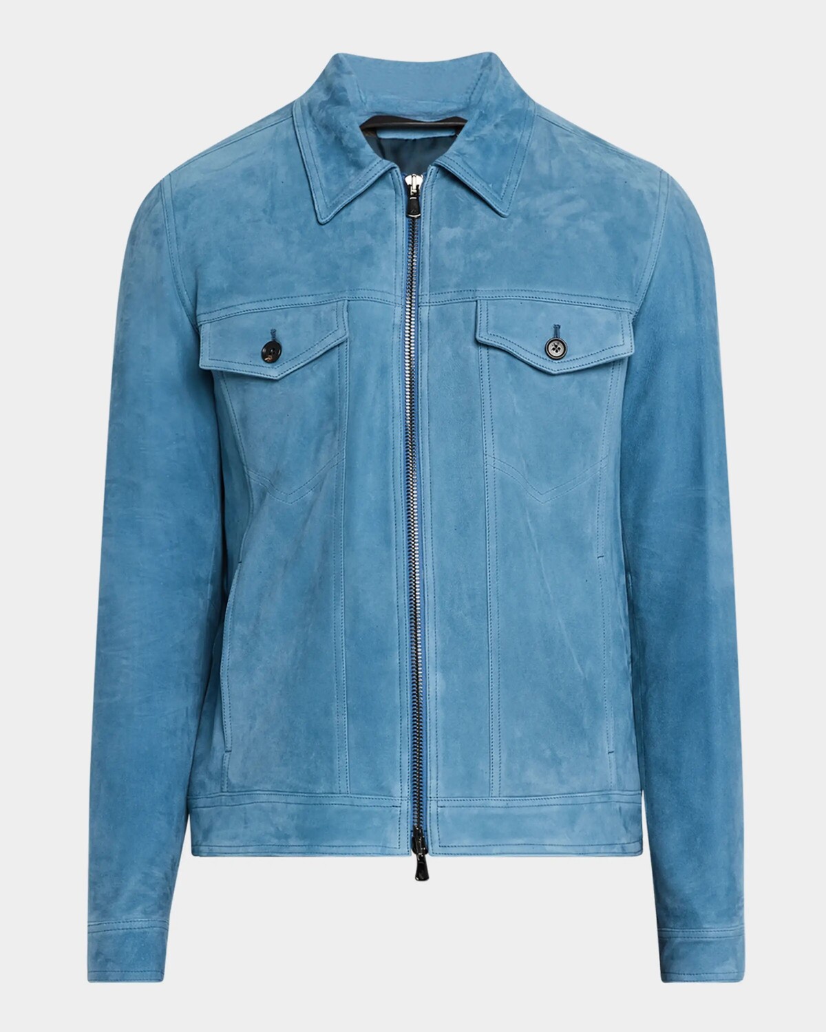 

Голубая замшевая куртка дальнобойщика Isaia, цвет Medium Blu