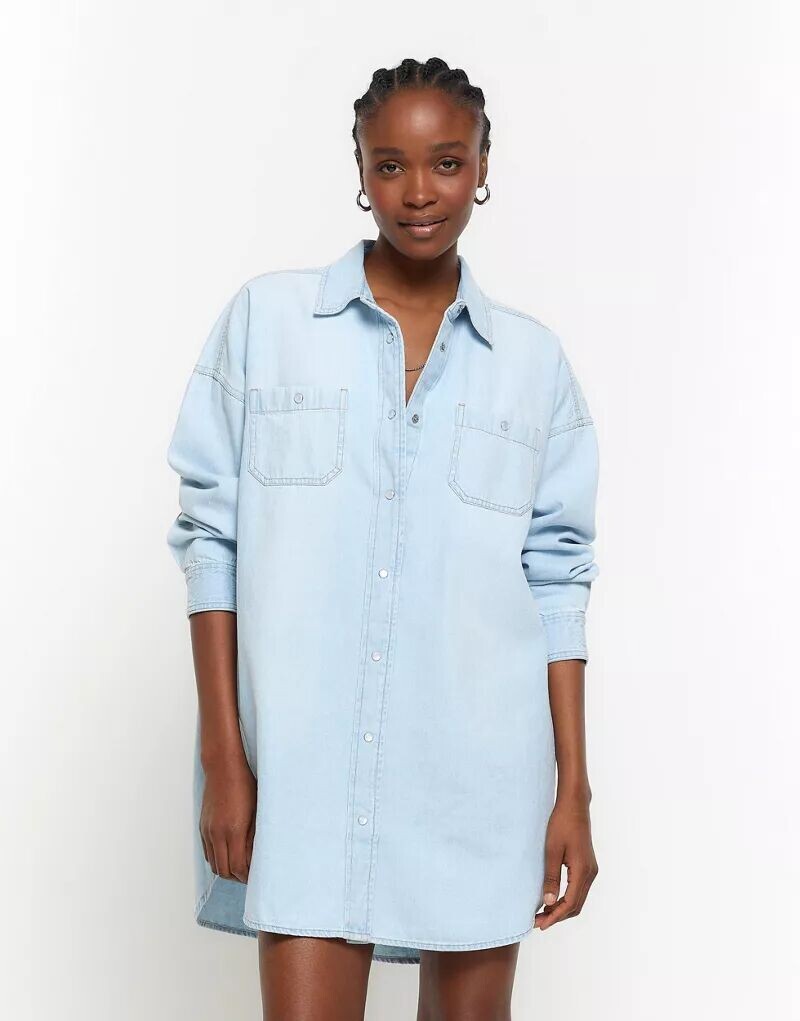 

Джинсовое платье-рубашка оверсайз River Island Denim
