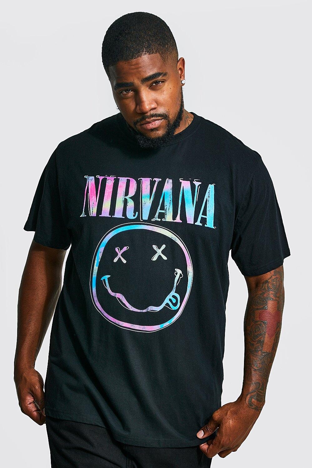 

Футболка plus nirvana tie dye с логотипом и лицензией Boohoo, черный