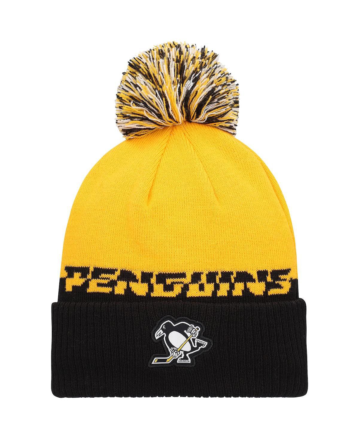 

Мужская желто-черная вязаная шапка Pittsburgh Penguins Cold.Rdy с манжетами и помпоном adidas