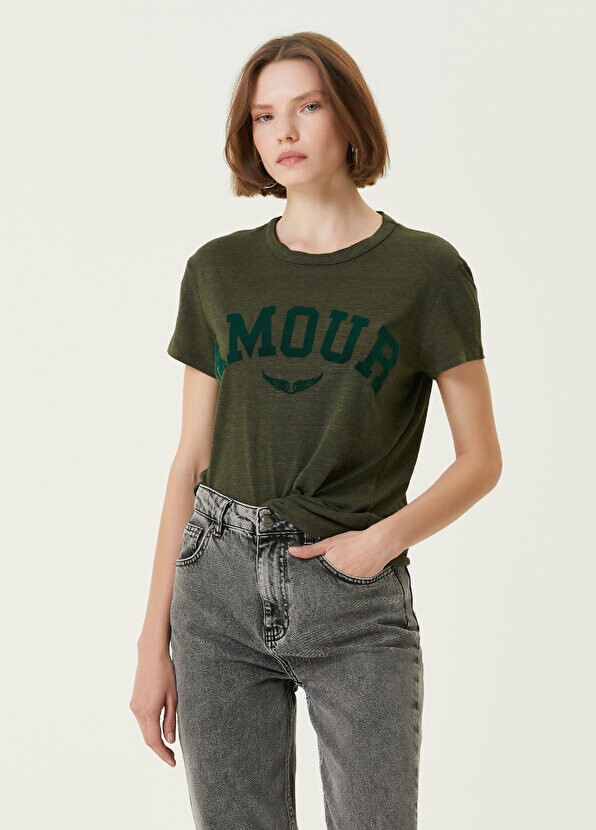 

Футболка цвета хаки с текстовым принтом Zadig&Voltaire