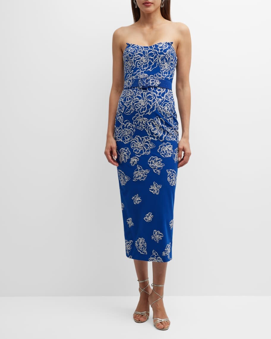 

Платье миди без бретелек с вышивкой бисером Badgley Mischka Collection