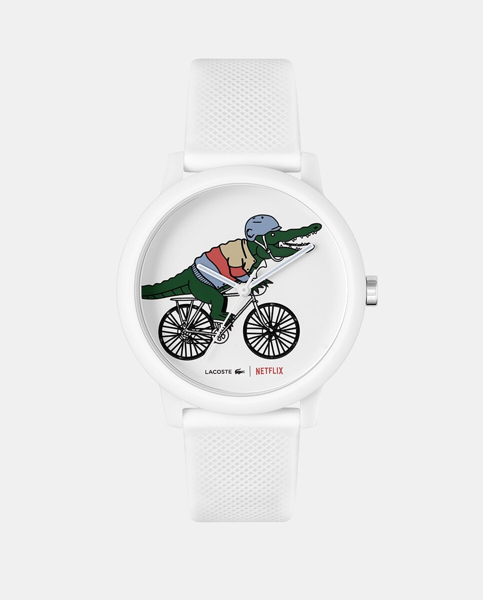 

Lacoste 12.12 x Netflix 2011265 белые силиконовые мужские часы Lacoste, белый