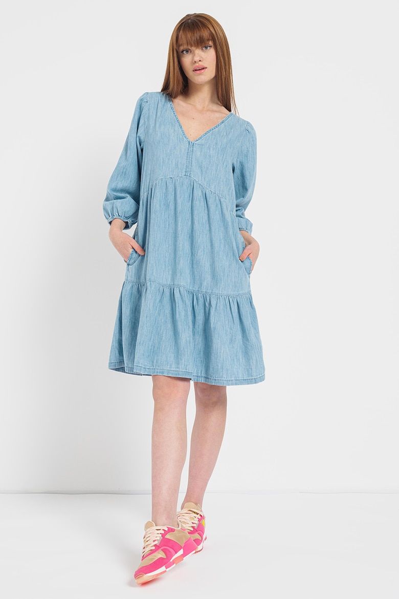цена Платье из органического хлопка с заостренными рукавами и рукавами-буфами Gap, синий