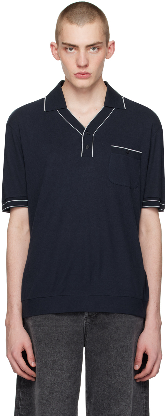Темно-синяя рубашка-поло в полоску Giorgio Armani