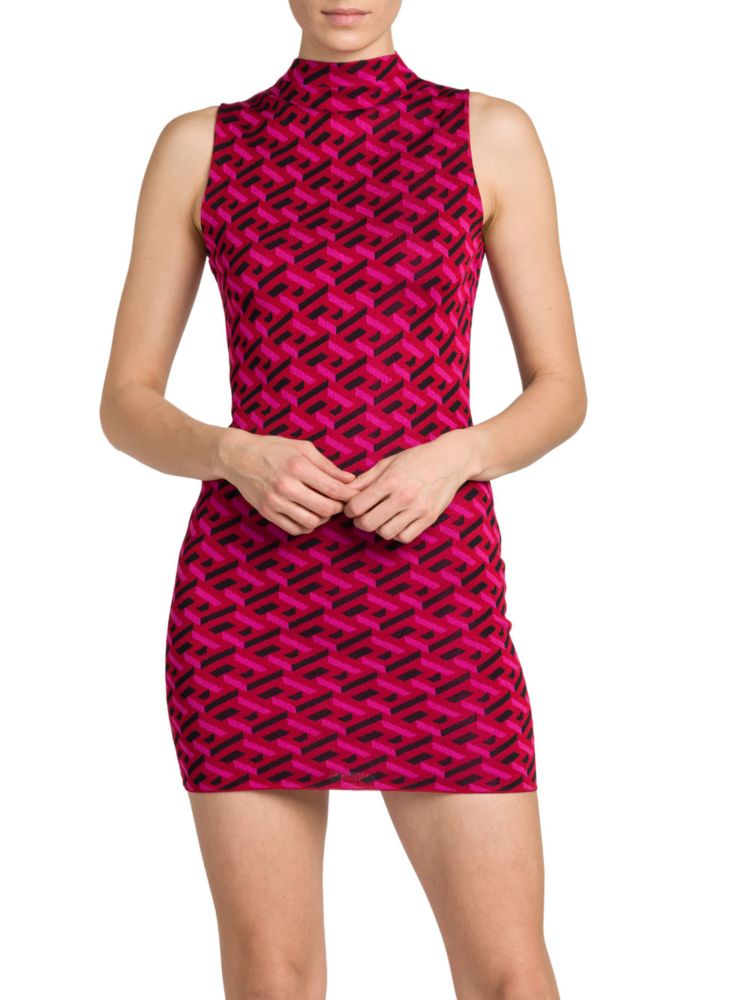 Мини-платье La Greca из шелкового жаккарда Versace, цвет Parade Red цена и фото