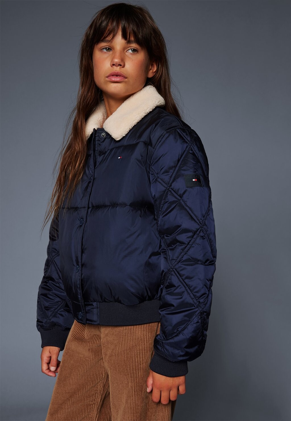 

Куртка-бомбер Mixed Quilt Cropped Puffer Tommy Hilfiger, цвет desert sky