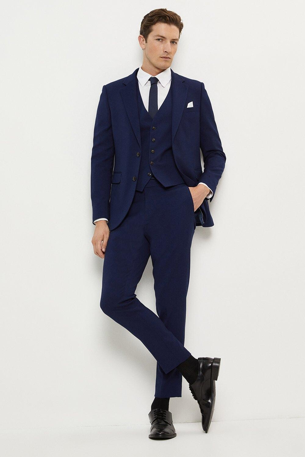 

Темно-синий фактурный пиджак Skinny Fit Burton, темно-синий