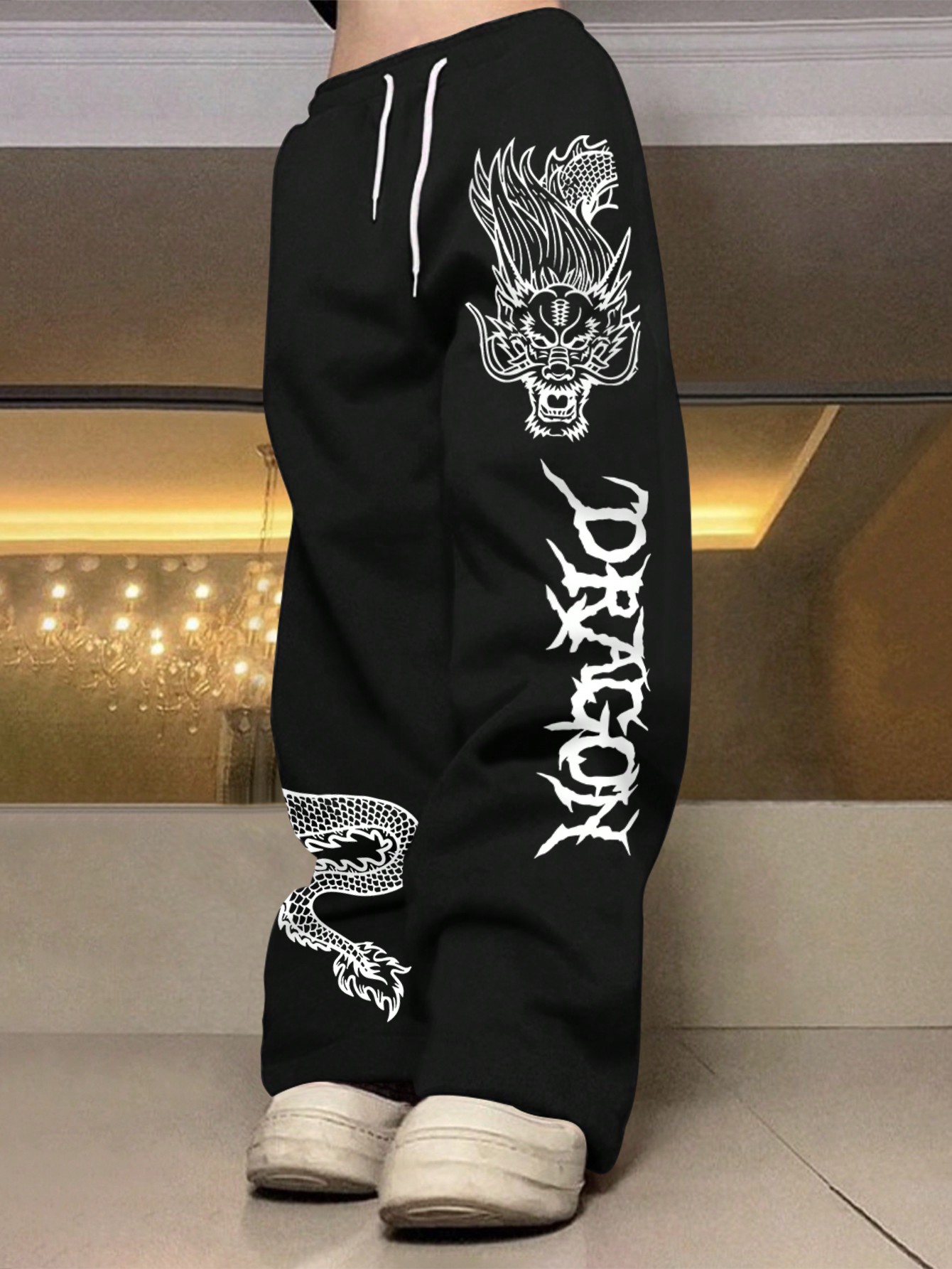 Мужские спортивные штаны Manfinity EMRG с принтом китайского дракона и букв на завязке на талии, черный