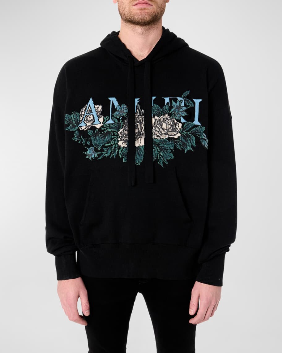 

Мужская худи с вышитым цветочным логотипом Amiri, Черный