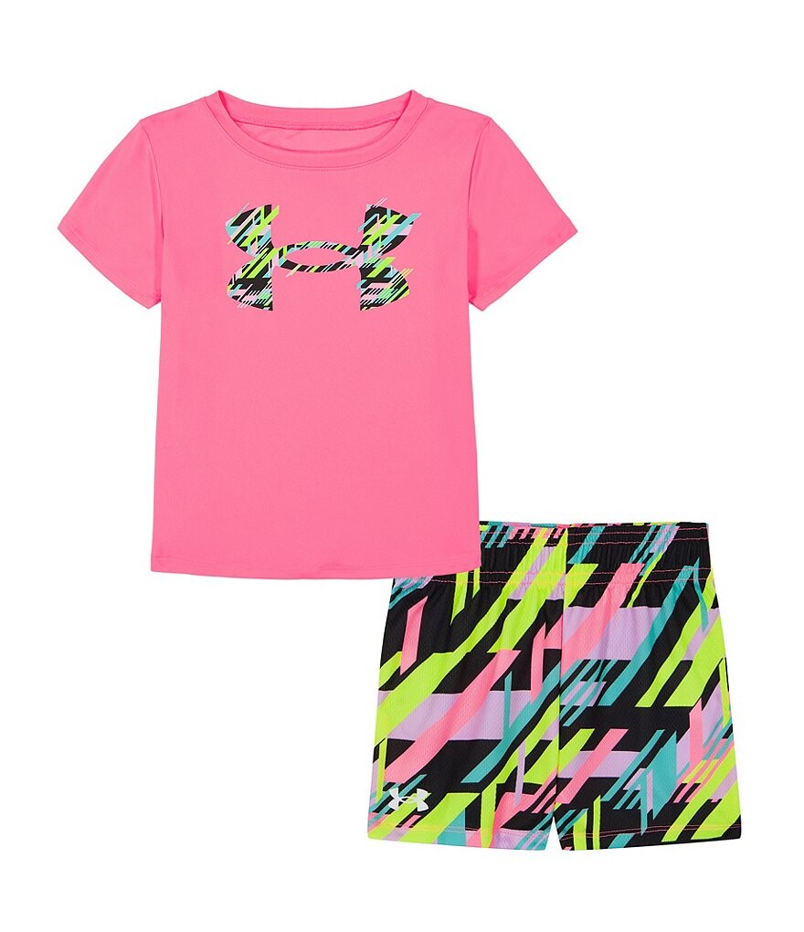 

Комплект из футболки с короткими рукавами и шорт с принтом Under Armour Little Girls 2T-6X, розовый