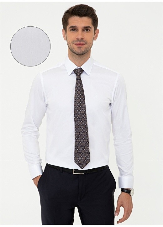 

Slim Fit Простая белая мужская рубашка Pierre Cardin