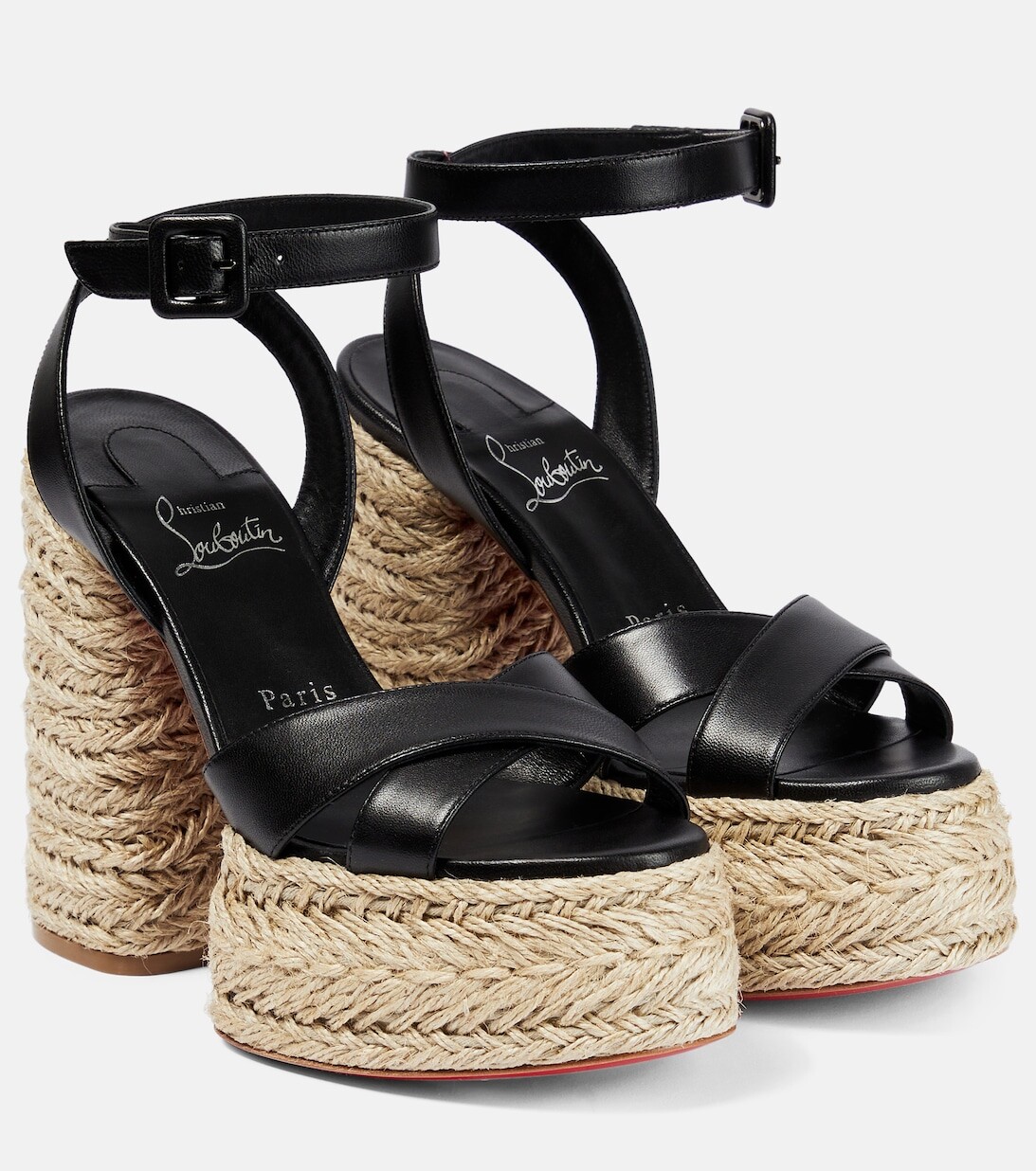 

Босоножки на платформе из кожи и джута Christian Louboutin, черный