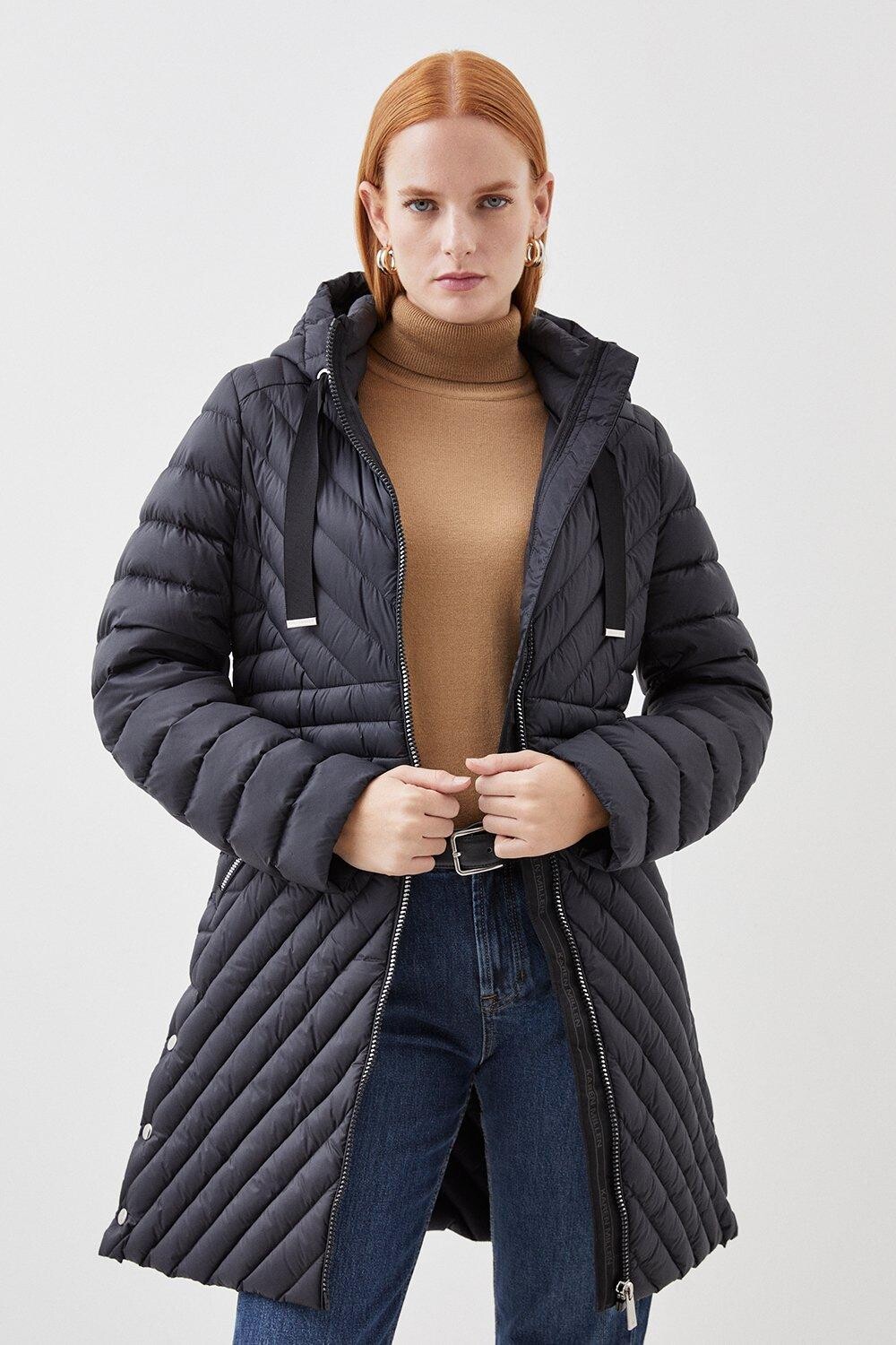 

Упакованное пальто из настоящего пуха Karen Millen, черный