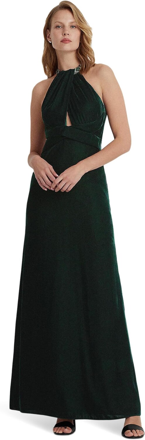 

Бархатное платье с бретелькой на бретельках LAUREN Ralph Lauren, цвет Dark Season Green Velvet