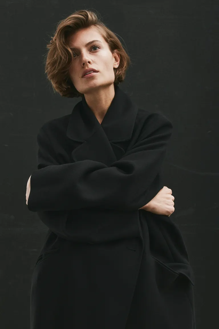 Двубортное пальто H&M, черный пальто h