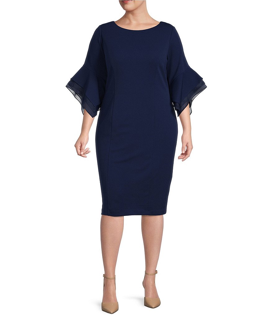 Adrianna Papell Платье-футляр больших размеров из эластичного крепа с рукавами 3/4, синий