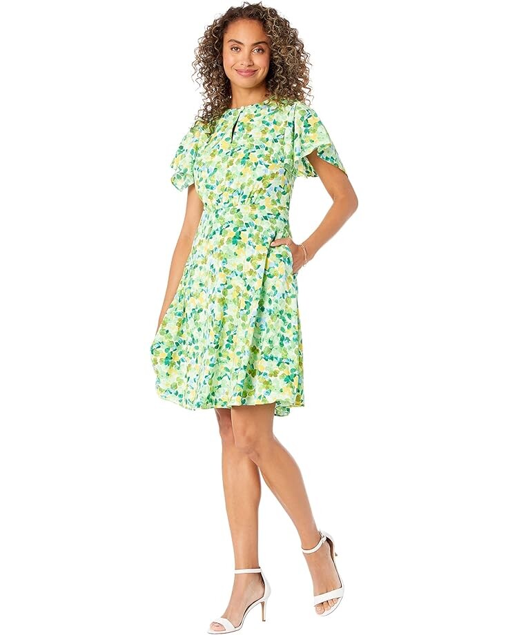 

Платье Maggy London Flutter Sleeve Mini with Tie Waist, цвет Ivory/Mint Green