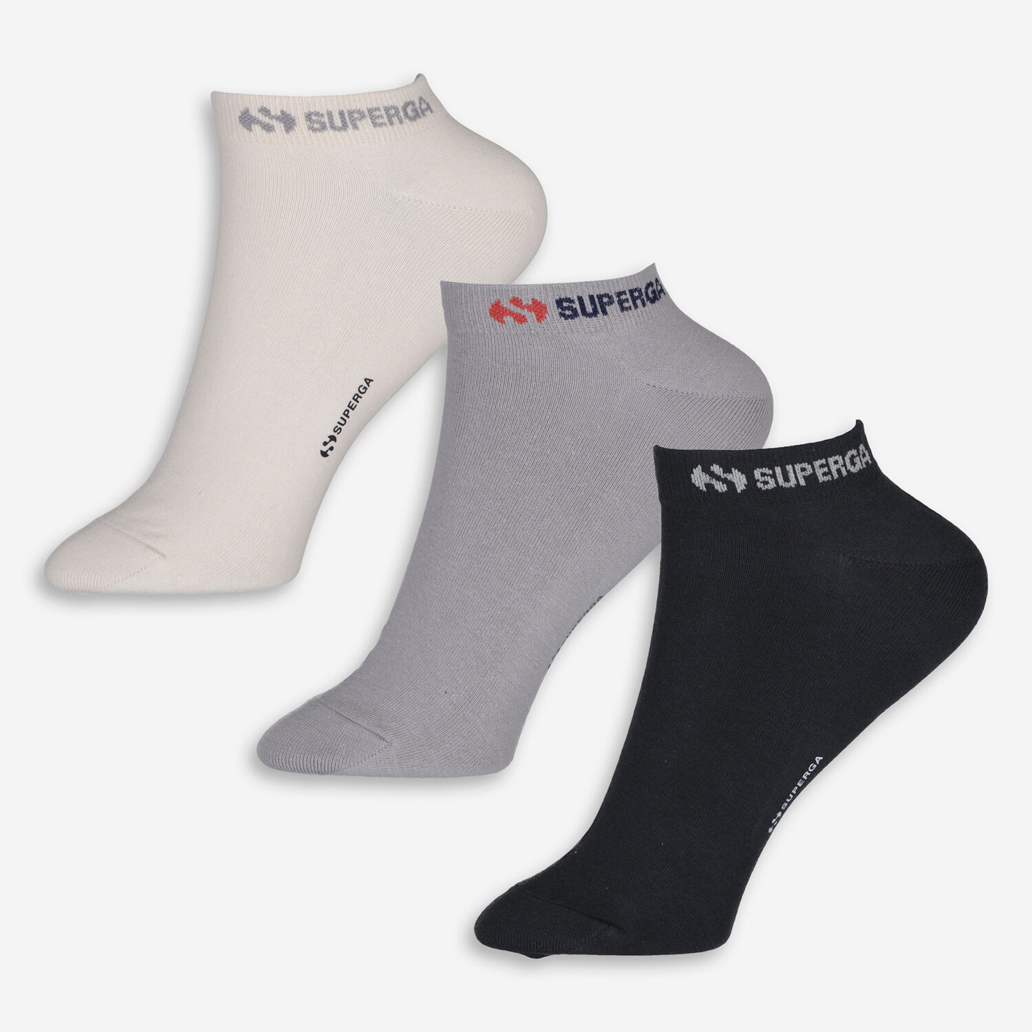 Три упаковки разноцветных носков-кроссовок с логотипом Superga