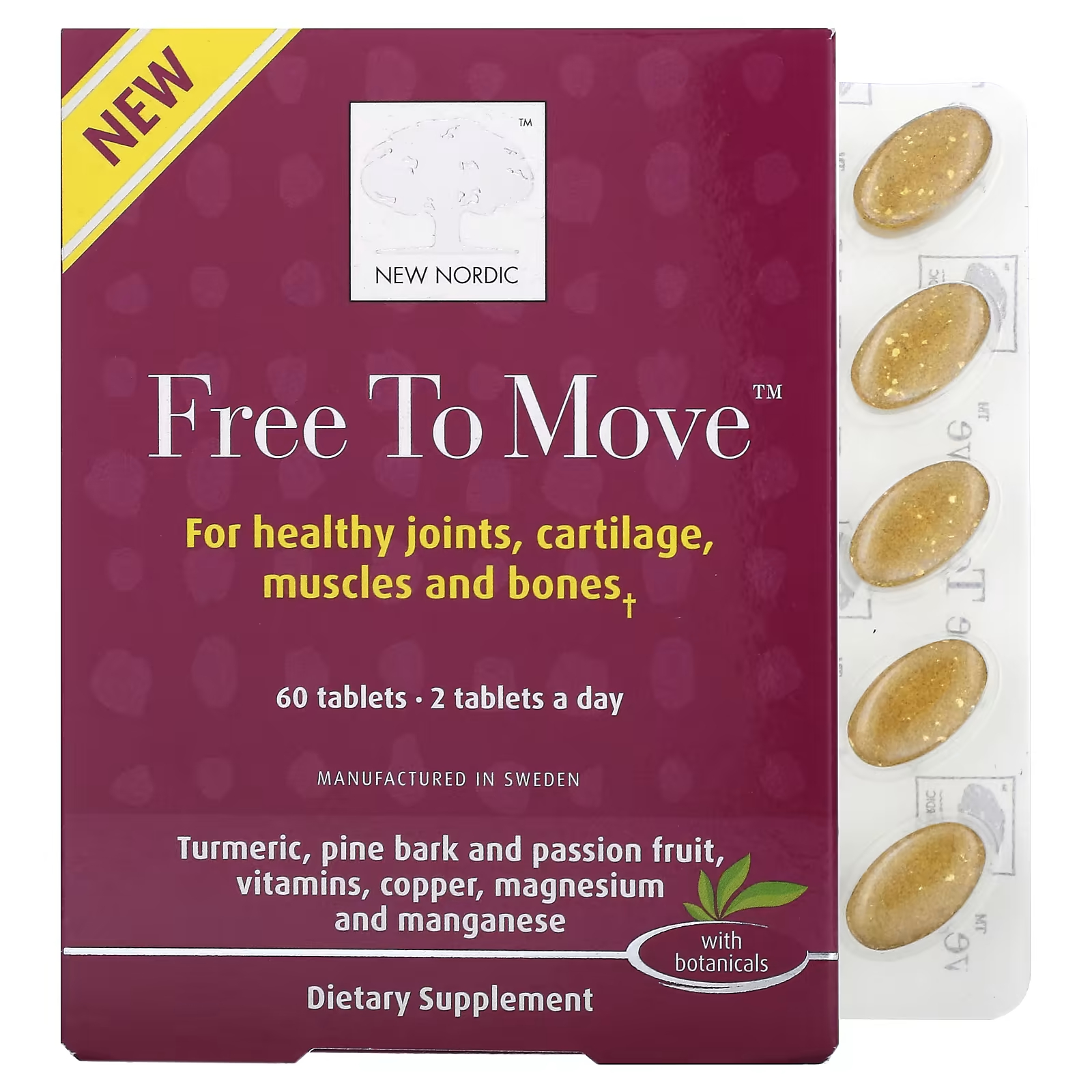 Пищевая добавка New Nordic US Inc. Free to Move, 60 таблеток algasgel artro для здоровья суставов и мышц 500 г