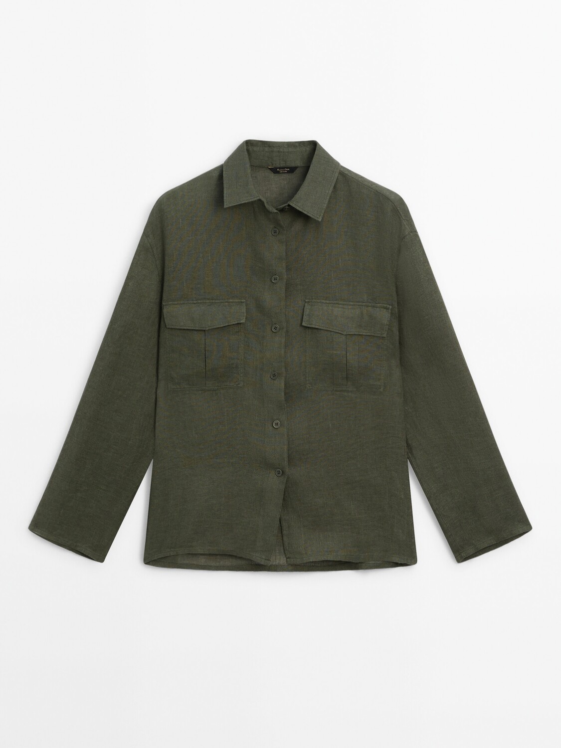 

Рубашка из 100% льна с карманами. Massimo Dutti, зеленый