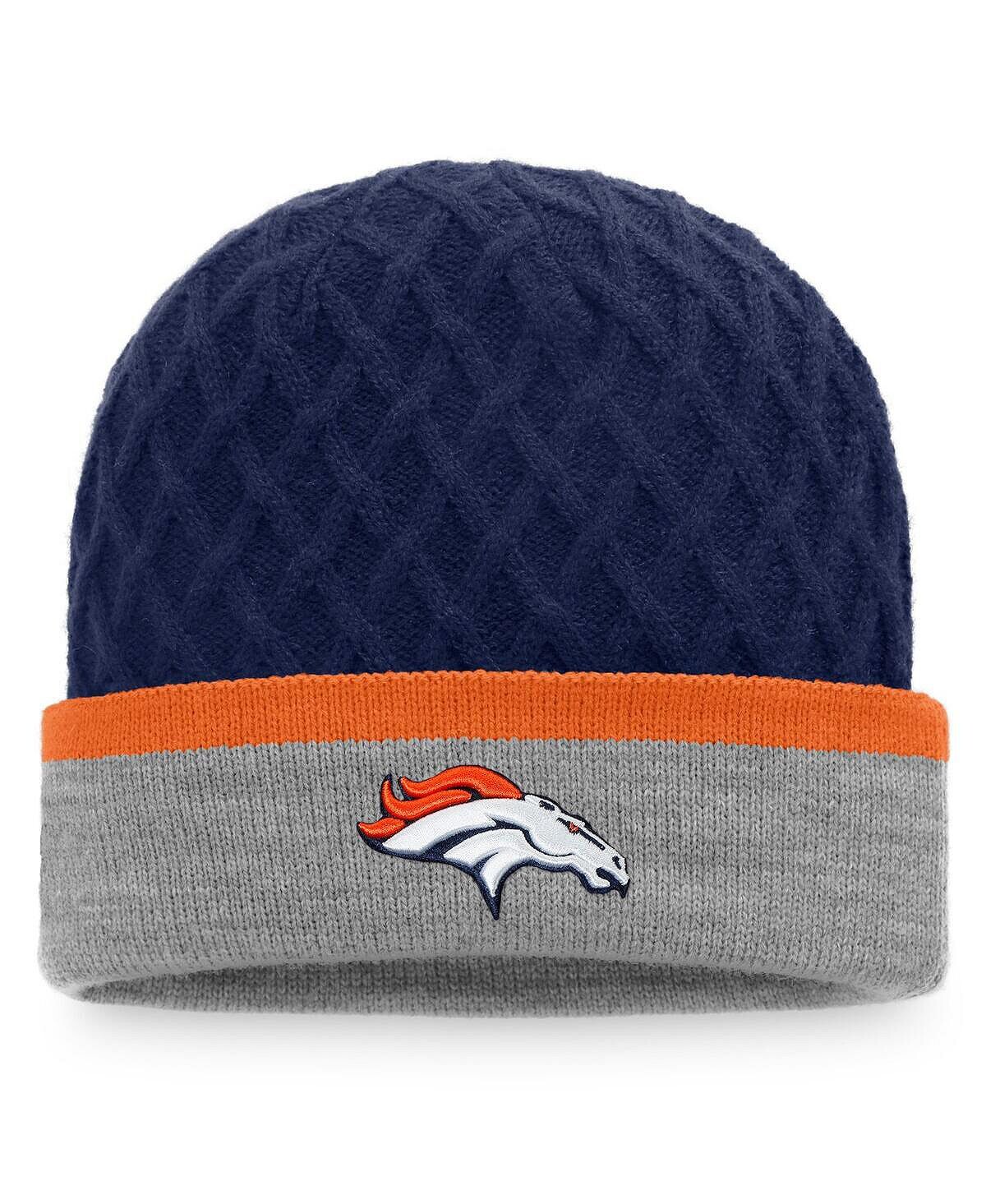 

Мужская темно-серая и меланжево-серая вязаная шапка Denver Broncos Block Party с манжетами Fanatics