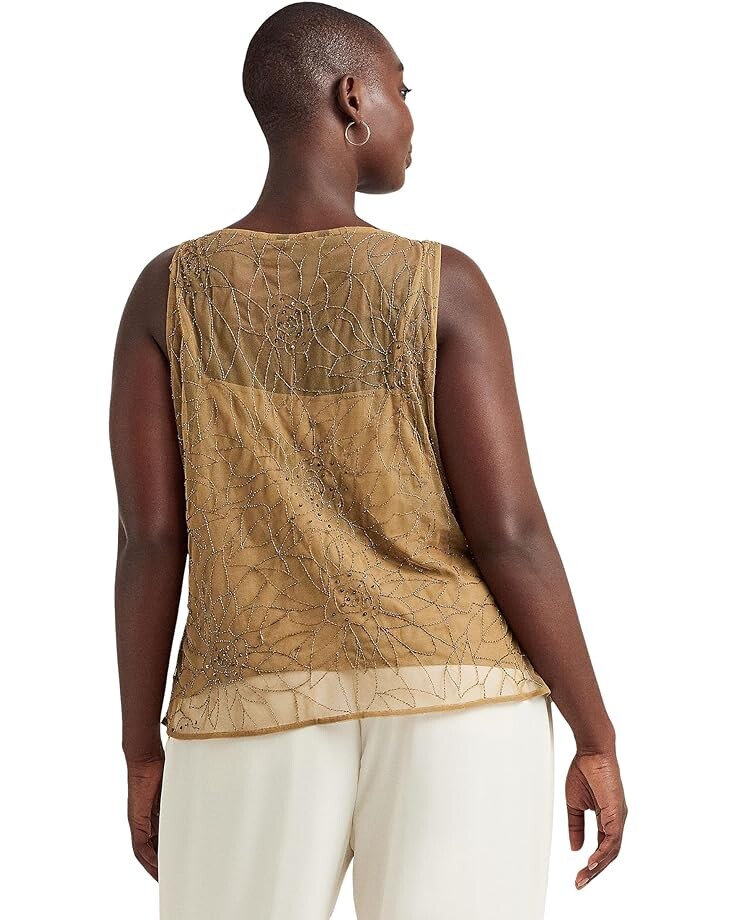 

Блуза LAUREN Ralph Lauren Plus Size Beaded Tulle Sleeveless Blouse, цвет New Tan