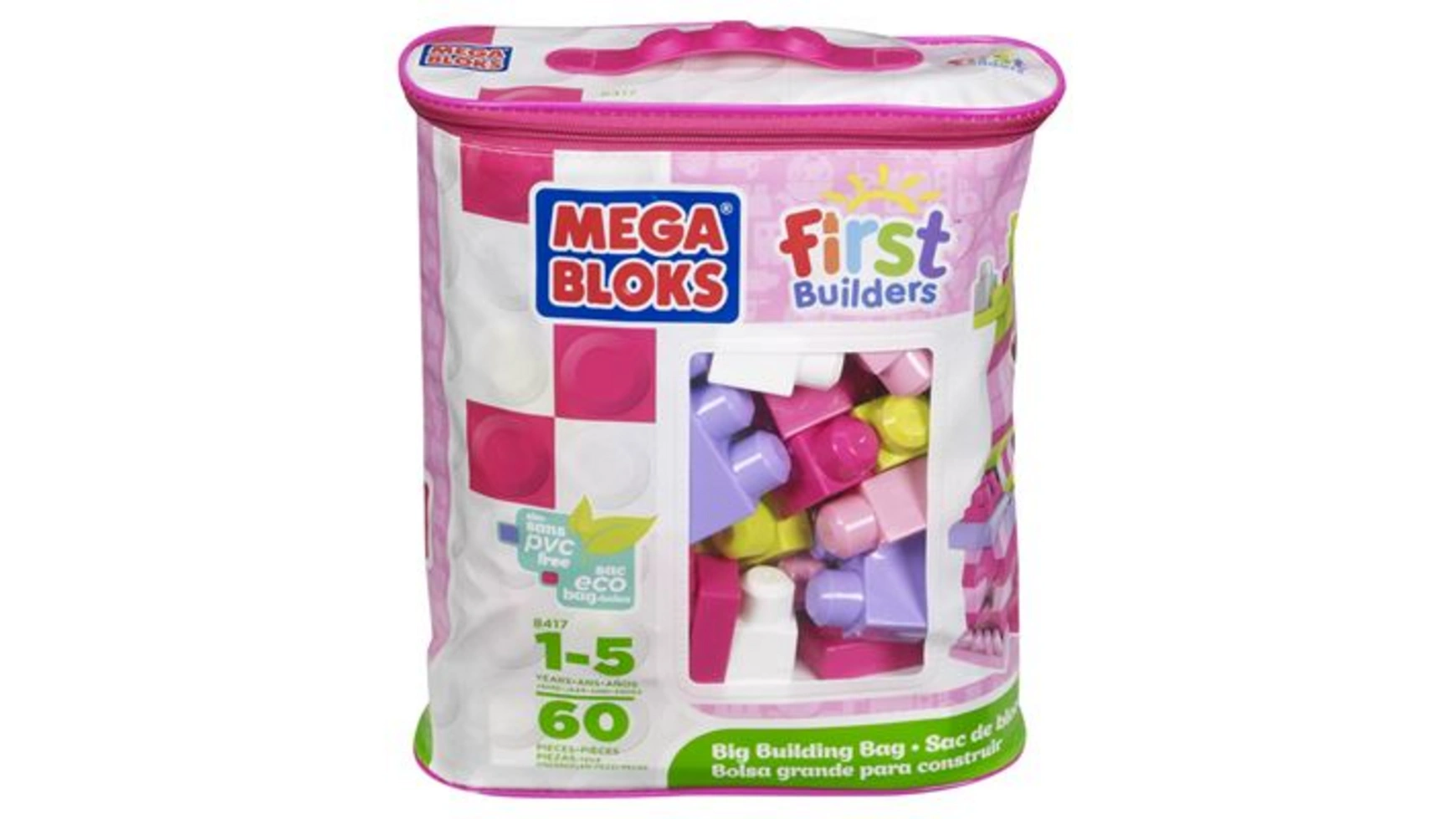 цена Сумка для строительных блоков Mega Bloks розовая (60 шт), вставные строительные блоки для детей, строительные блоки