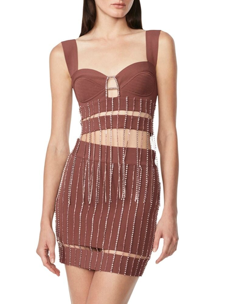 

Мини-юбка с цепочкой из искусственных кристаллов Herve Leger, цвет Cocoa