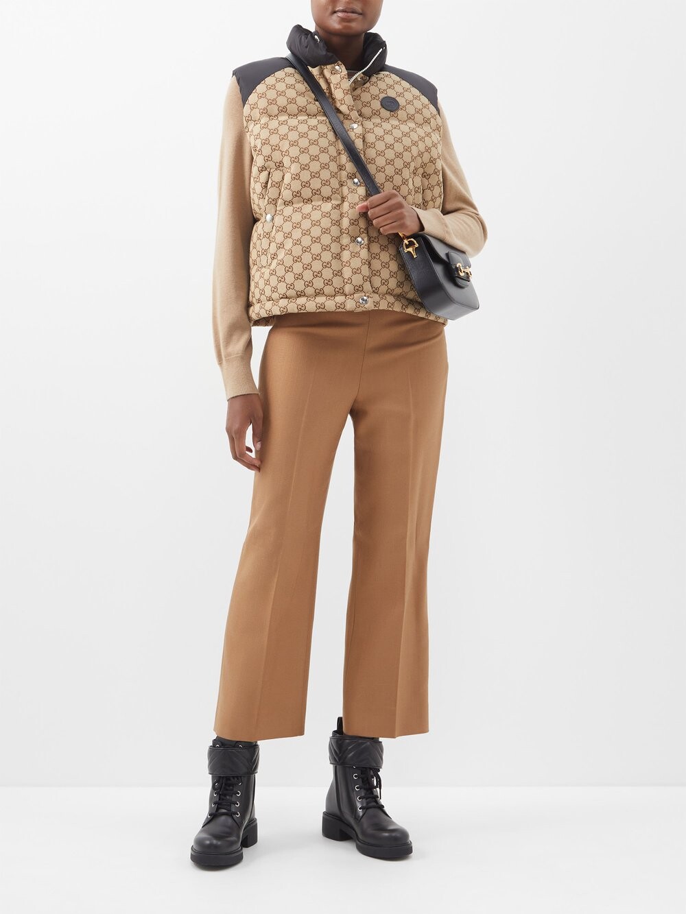 

Стеганый пуховик из хлопковой ткани с узором gg Gucci, бежевый