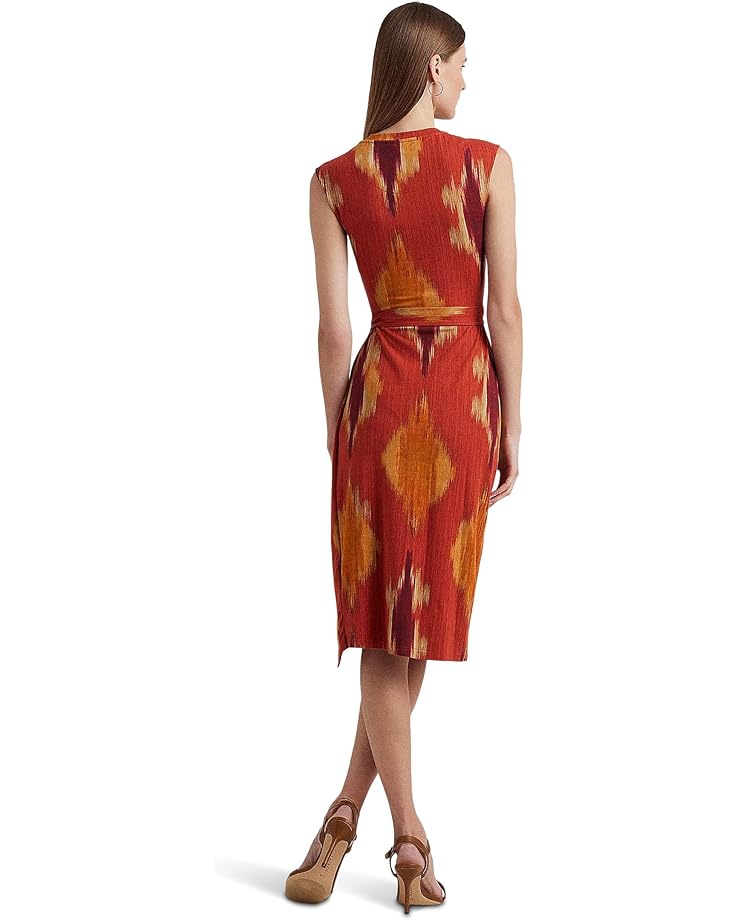 Платье LAUREN Ralph Lauren Plus Size Geo-Print Shantung Tie-Waist Dress, цвет Fuchsia Multi