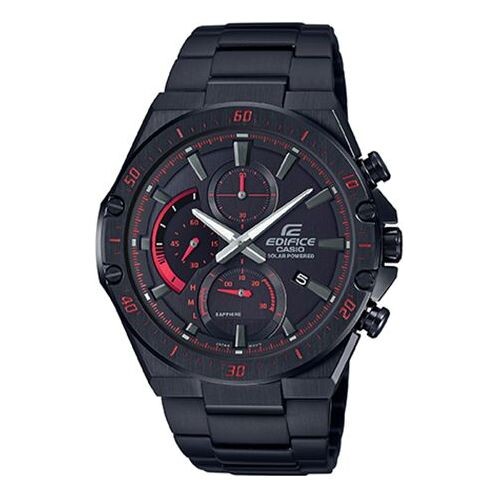 Часы CASIO Waterproof EDIFICE Sapphire Crystal Solar Powered Mens Black Analog, черный