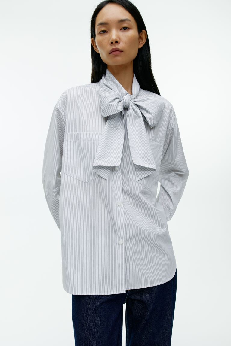 Блузка с завязками из хлопка H&M, белый