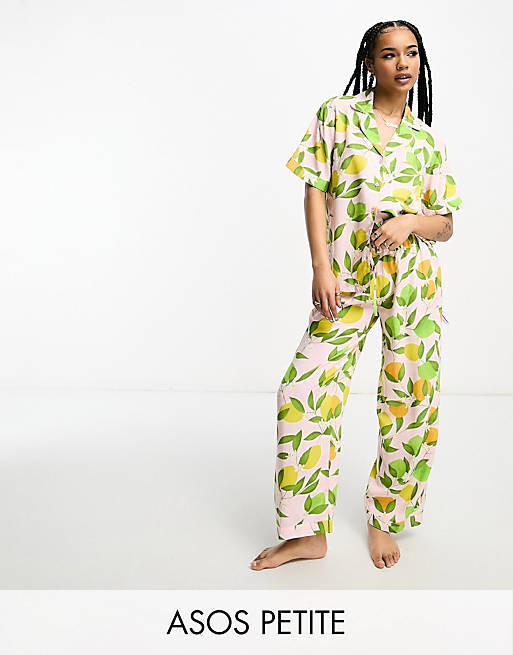 

Розовые пижамные брюки из модала с фруктами ASOS DESIGN Petite Mix & Match, Розовый