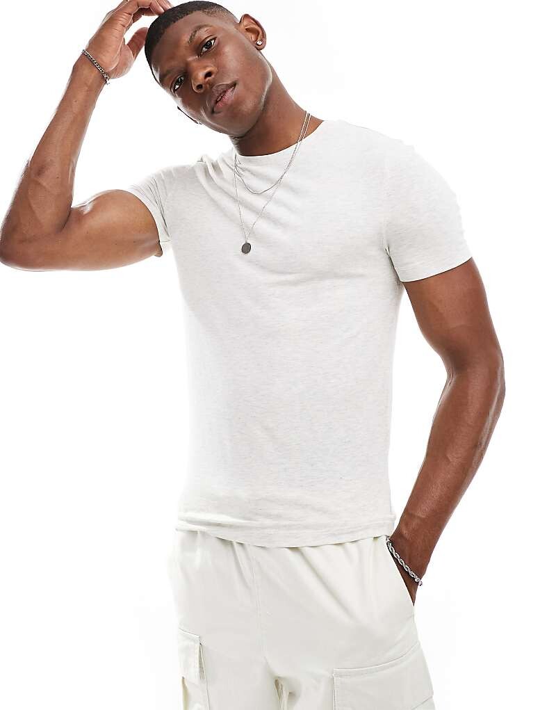 

ASOS DESIGN — Essential — футболка узкого кроя светло-бежевого меланжевого цвета