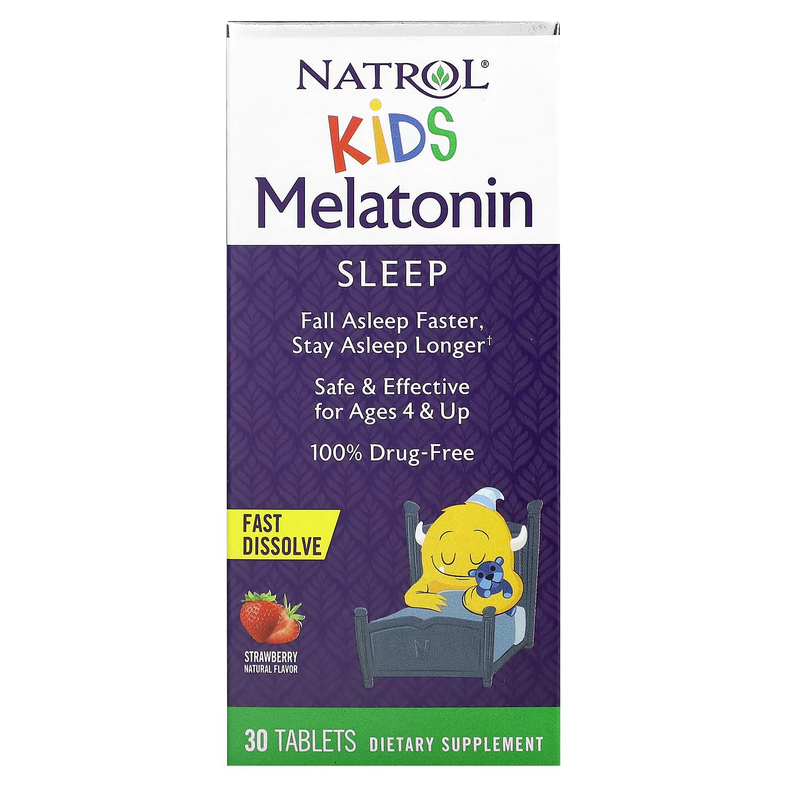 Natrol Мелатонин быстро растворяющийся для детей для детей от 4 лет со вкусом клубников 30 таблеток