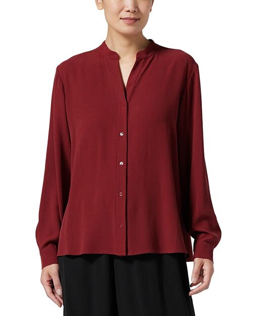 

Шелковый топ с воротником-стойкой Eileen Fisher, цвет Red